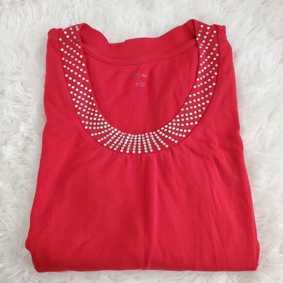 Style & Co Women's Size L Red Studded Long Sleeve Blouse - Picture 8 of 8